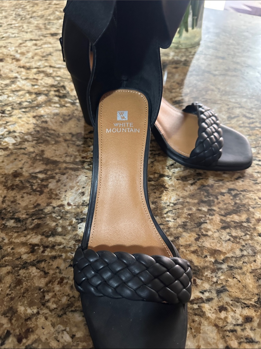 White Mountain Black Braided Strap Heel Sandals